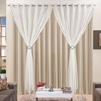 Cortina 3 Mts Sala Quarto Voal Com Microfibra Para Trilho Comum Bege - 1