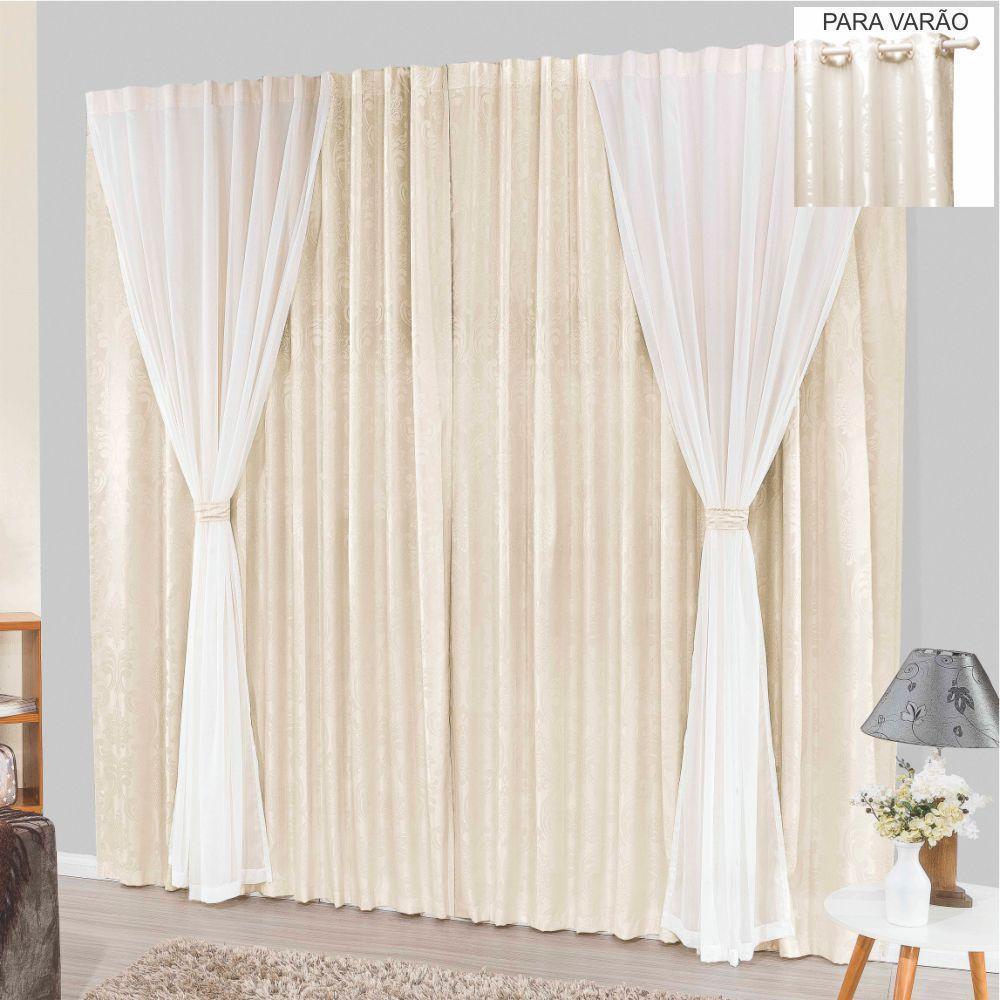 Cortina Bhaly Jacquard E Voal 4,00 X 2,50 Para Varão - Palha - 1