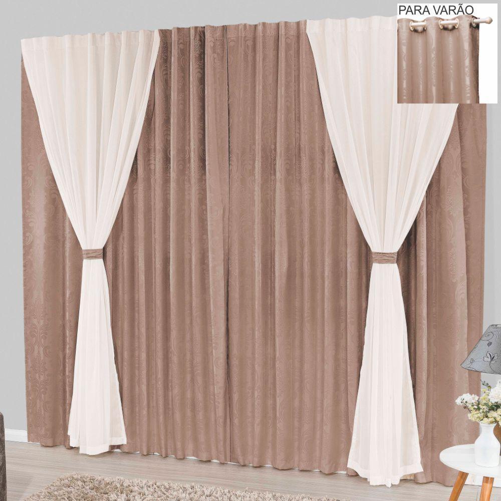 Cortina Bhaly Jacquard E Voal 4,00 X 2,50 Para Varão - Bege - 1