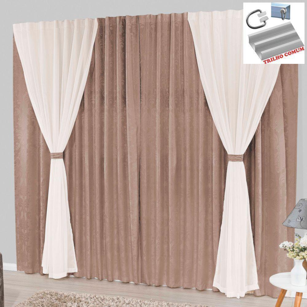Cortina Bhaly Jacquard E Voal 4,00 X 2,50 Para Trilho Comum - Bege - 1