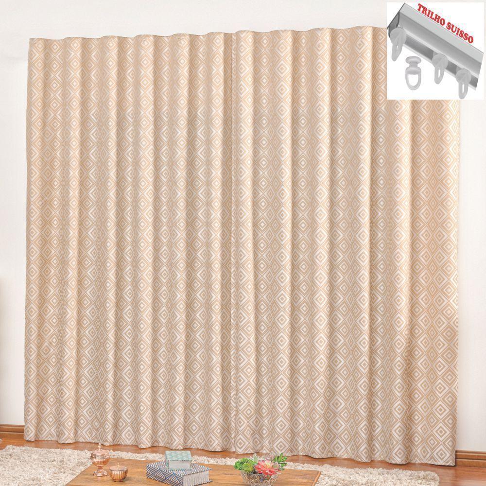 Cortina Em Jacquard Bahamas 3,00 X 2,70 Para Trilho Suisso - Bege - 1