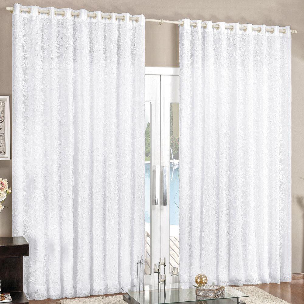 Cortina 3 Mt Sala Quarto Renda Com Voal Para Varão Baratissima Branca - 1