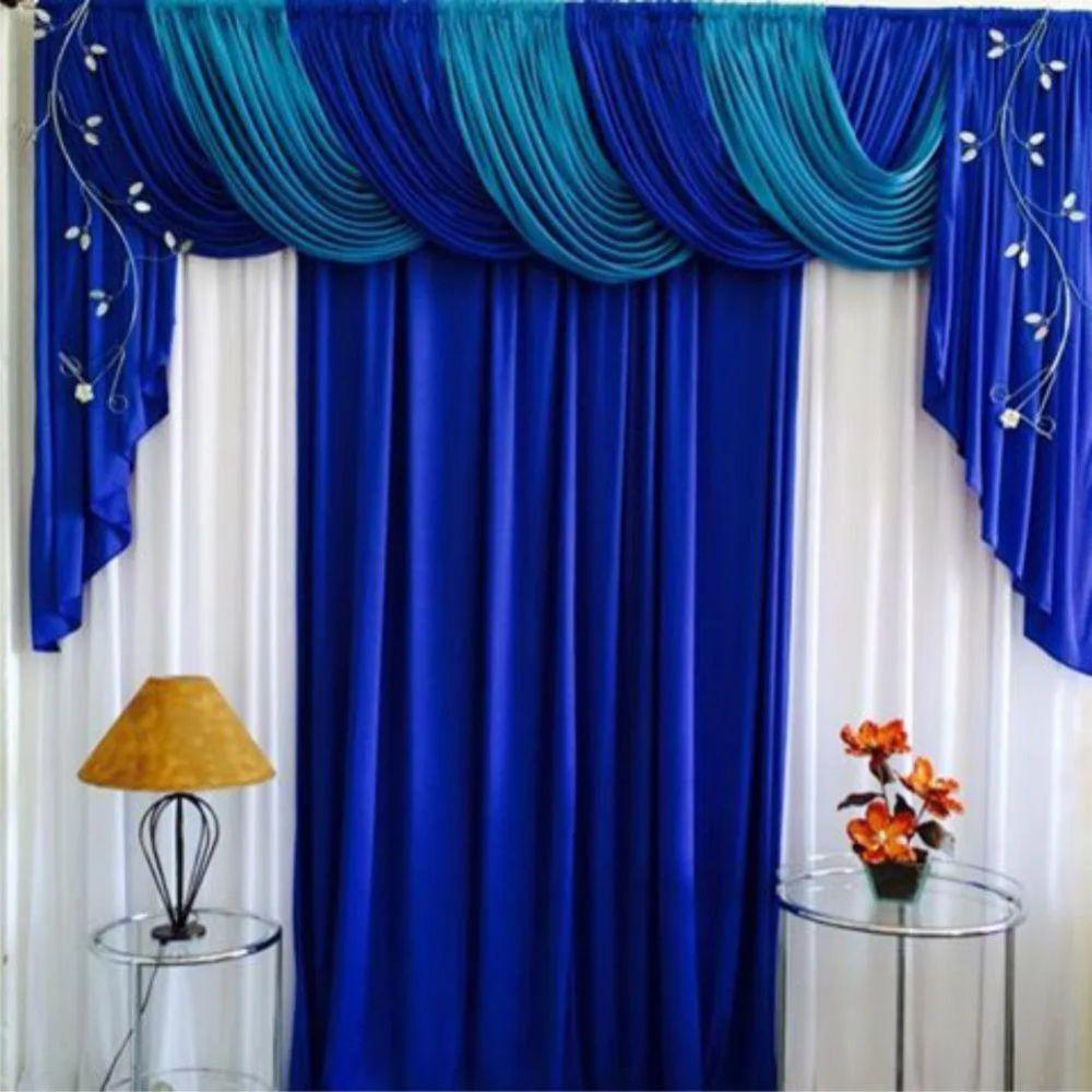 Cortina Romantic Para Varão Em Malha 4,00m X 2,60m Sala Quarto - Azul - 1