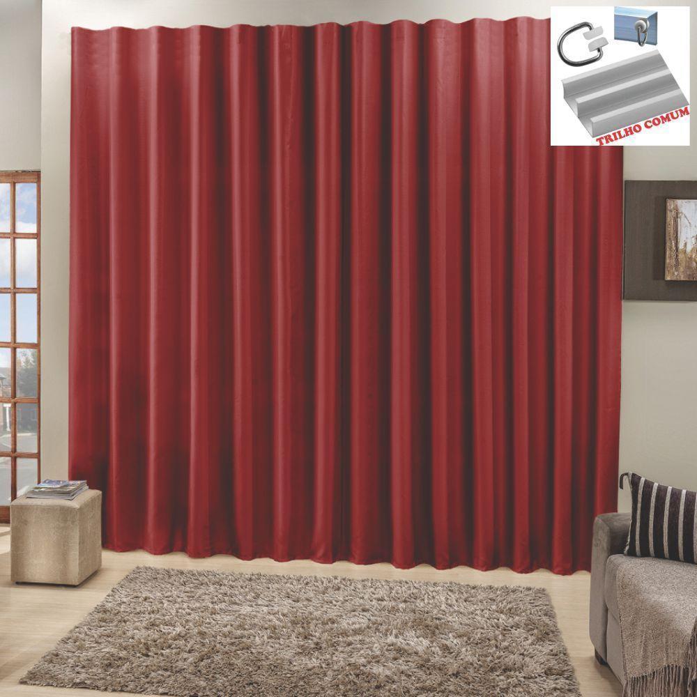 Cortina Top Chick 4 Metros Sala Quarto Tecido Ráfia Trilho Comum - Vermelha - 1