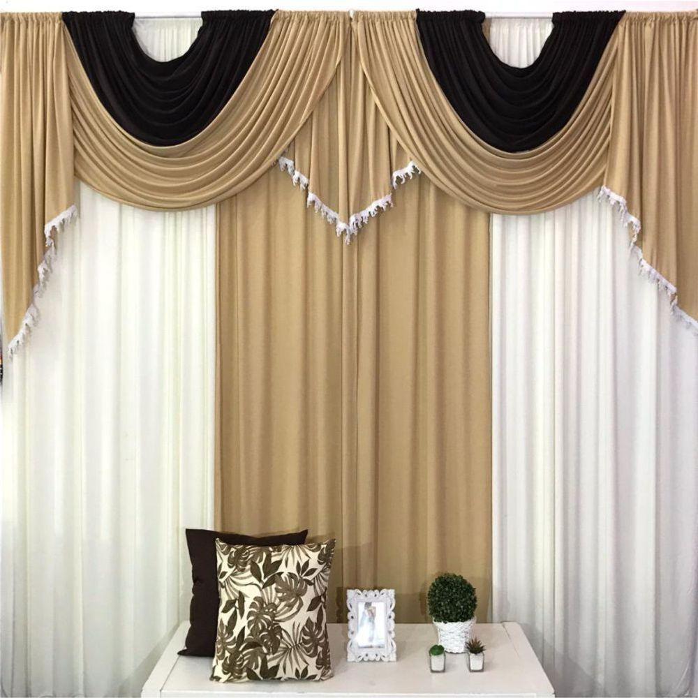 Cortina Roma Para Varão Em Malha 3,00m X 2,60m Sala Quarto - Bege - 1