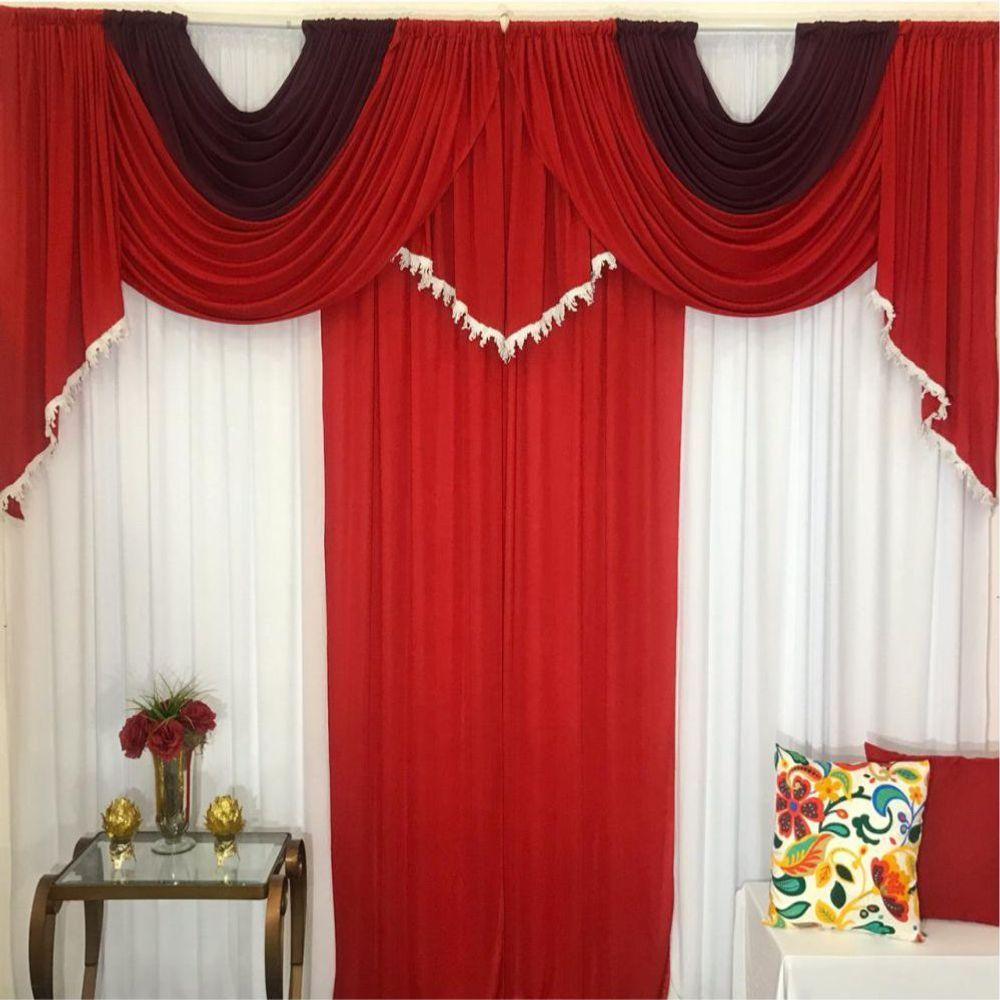 Cortina Roma Para Varão Em Malha 3,00m X 2,60m Sala Quarto - Vermelha - 1