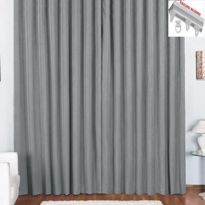 Cortina Pryme 3 Metros Sala Quarto Em Oxford Para Trilho Suisso - Cinza