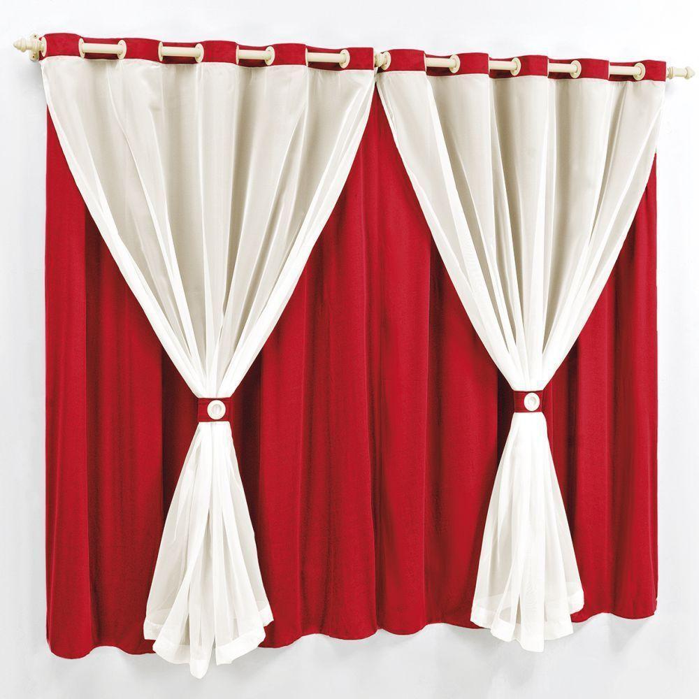 Cortina 2 Mts Sala Quarto Malha Com Voal Trilho Comum Baratissima Vermelha - 1
