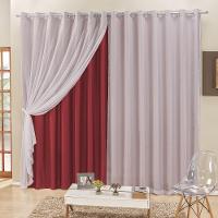 Cortina 4 Mts Sala Quarto Voal E Semiblackout Para Trilho Comum Vermelho - 1