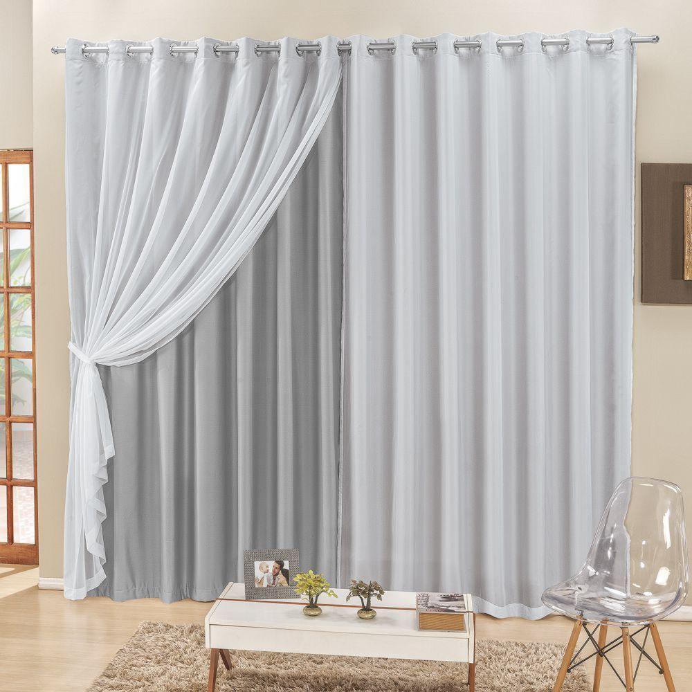 Cortina 4 Mts Sala Quarto Voal E Semiblackout Para Trilho Comum Cinza - 1