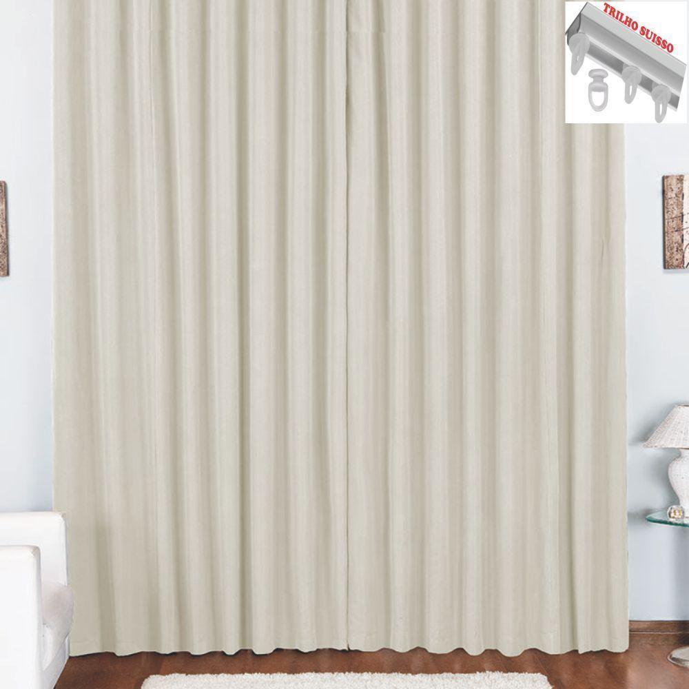 Cortina Pryme 3 Metros Sala Quarto Em Oxford Para Trilho Suisso - Palha - 1