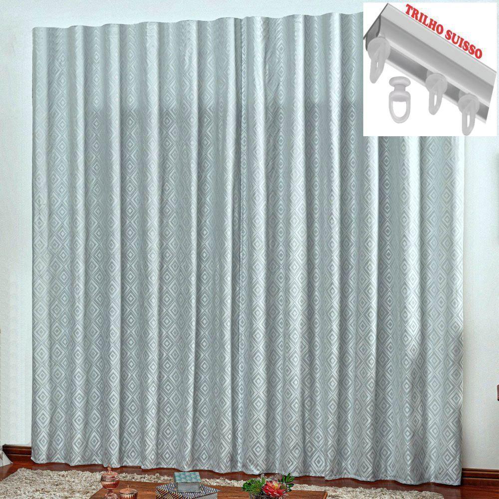 Cortina Em Jacquard Bahamas 3,00 X 2,70 Para Trilho Suisso - Cinza Claro - 1