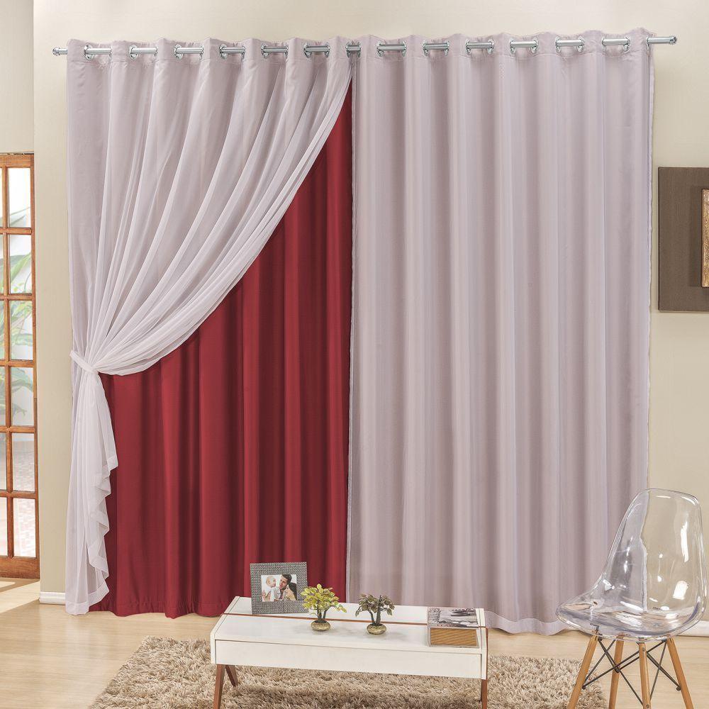 Cortina 4 Mts Sala Quarto Voal E Semiblackout Para Varão Vermelho - 1