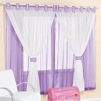Cortina Infantil Juvenil Para Varão Tecido Voal 2,00 X 1,70 Metros Alt - Lilás e Branco - 1