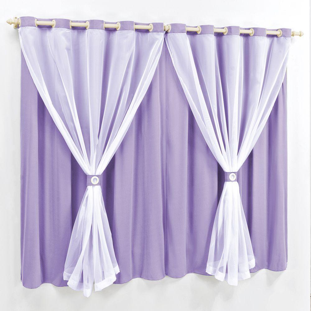 Cortina 2 Mts Sala Quarto Malha Com Voal Varão Baratissima Lilás - 1