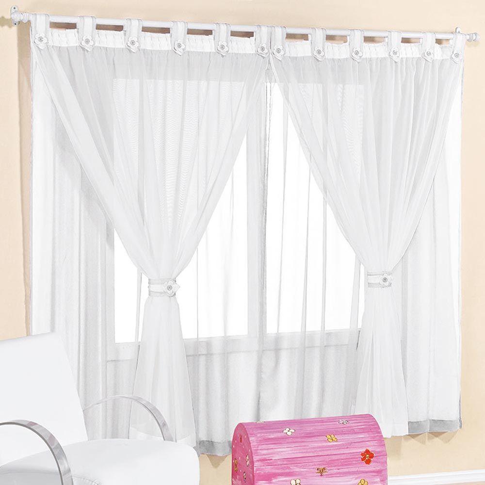 Cortina Infantil Juvenil Para Varão Tecido Voal 3,00 X 2,80 Metros Alt - Branca - 1