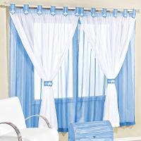 Cortina Infantil Juvenil Para Varão Tecido Voal 3,00 X 2,80 Metros Alt - Azul e Branco - 1