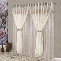 Cortina Nobreza Luxo Para Varão Tecido Seda Amassada e Voal 3,00 X 2,50 Metros - Rosê - 1