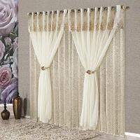 Cortina Nobreza Luxo Para Varão Tecido Seda Amassada e Voal 3,00 X 2,50 Metros - Bronze - 1