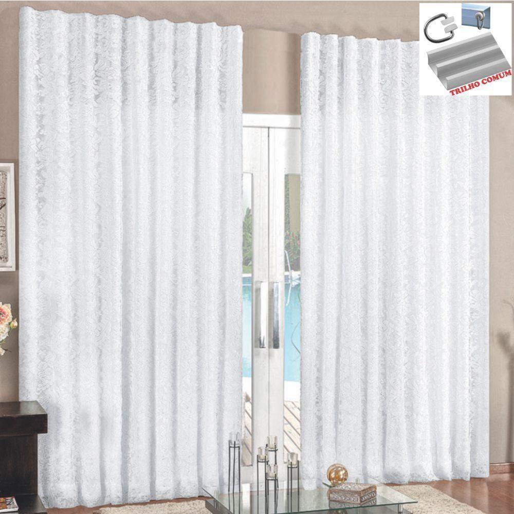 Cortina 2 Mt Sala Quarto Renda Com Voal Para Trilho Comum Baratissima Branca - 1