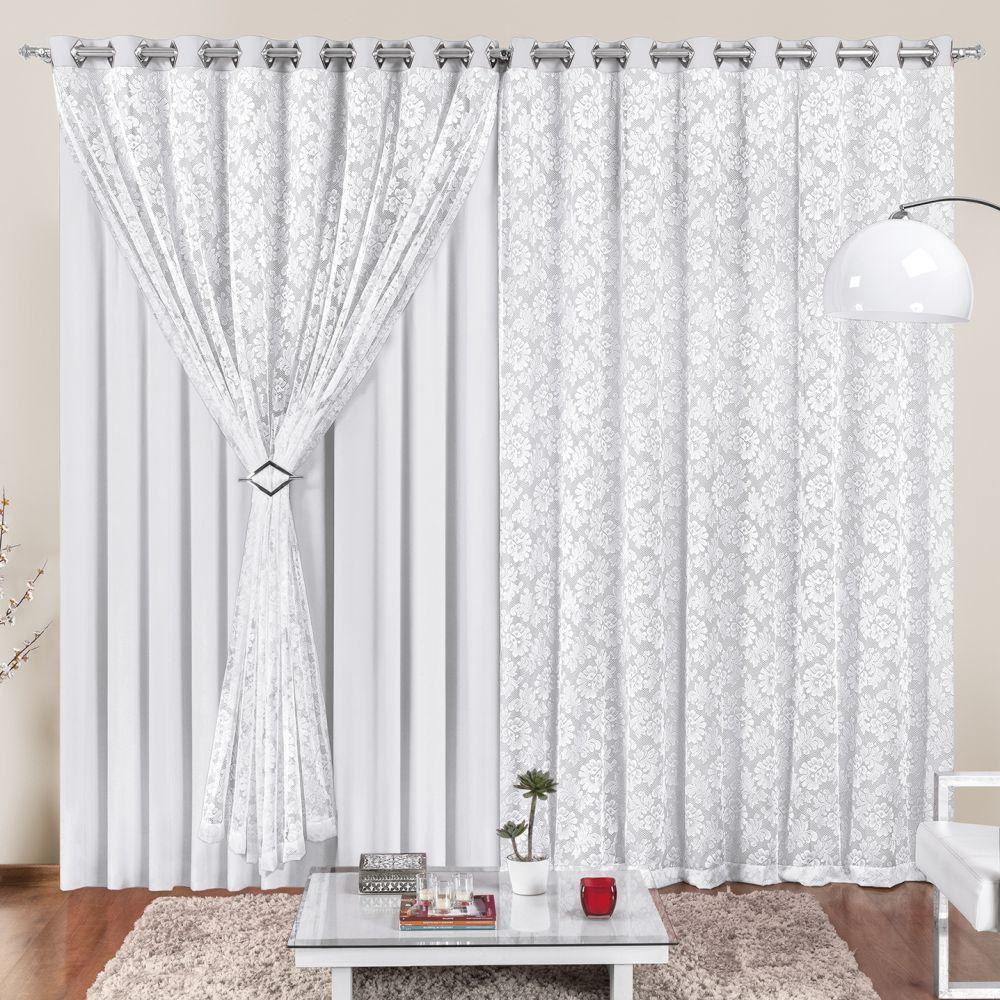 Cortina 4 Mt Sala Quarto Renda Com Malha Para Trilho Suisso Baratissima Branca - 1