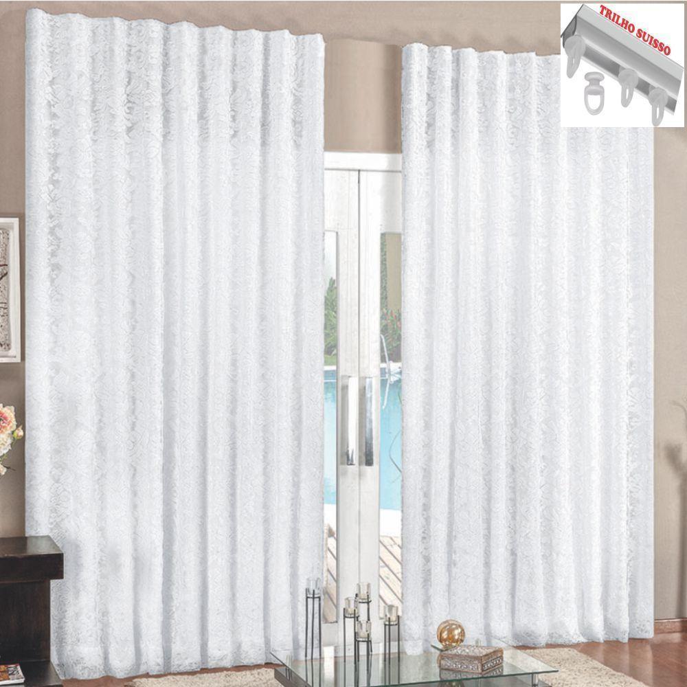 Cortina 4 Mt Sala Quarto Renda Com Voal Para Trilho Suisso Baratissima Branca - 1