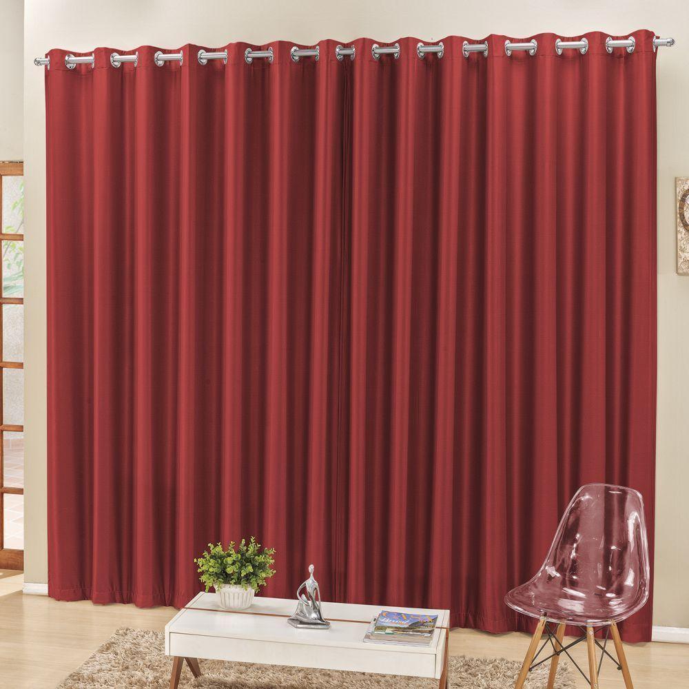 Cortina 4 Mts Sala Quarto Escritório Semiblackout Para Trilho Comum Vermelho - 1