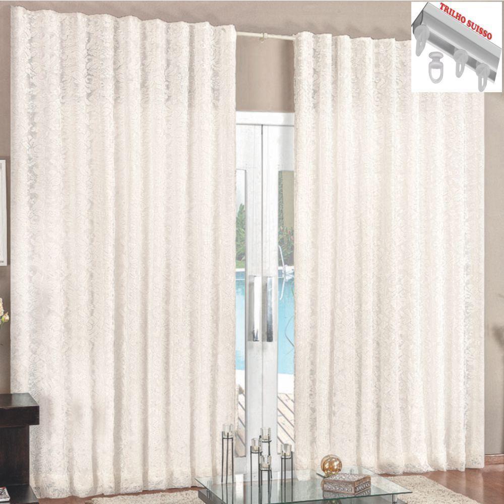 Cortina 4 Mt Sala Quarto Renda Com Voal Para Trilho Suisso Baratissima Palha - 1
