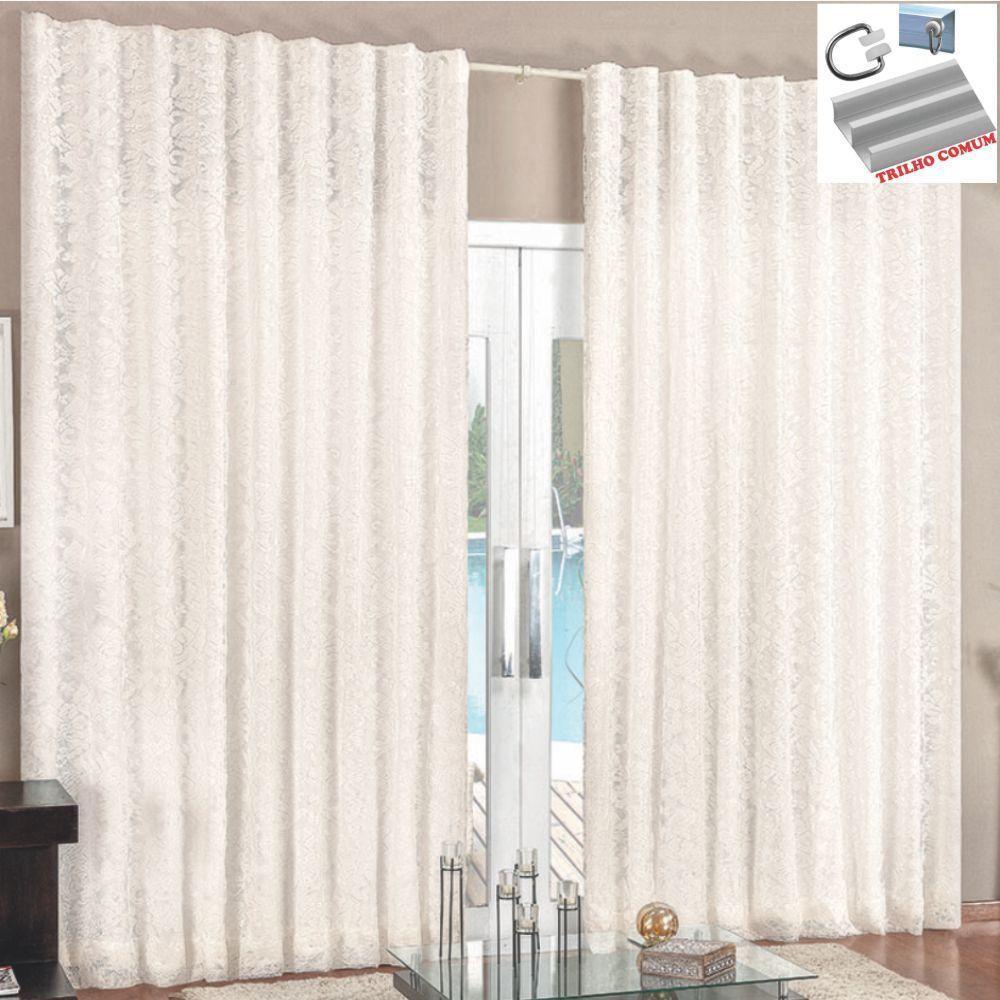 Cortina 4 Mt Sala Quarto Renda Com Voal Para Trilho Comum Baratissima Palha - 1