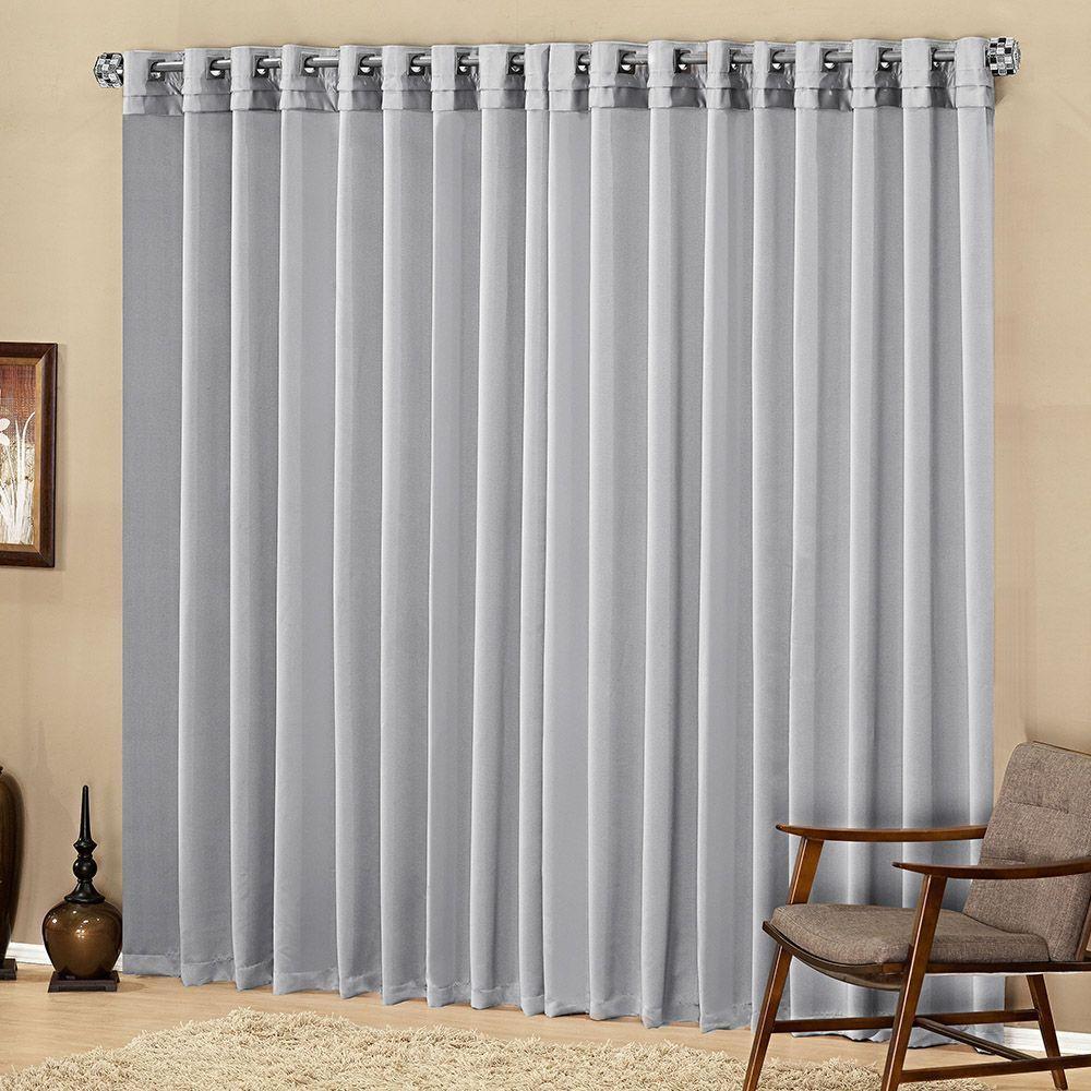 Cortina Parys 3 Metros Semi Blackout Sala Quarto Para Varão - Cinza - 1