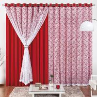 Cortina 2 Mts Sala Quarto Malha Renda Para Trilho Comum Baratissima Vermelha - 1