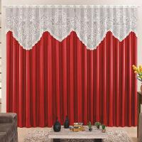 Cortina 2,00m X 1,70m Momento Sala Quarto Renda Com Microfibra P Varão Vermelha - 1