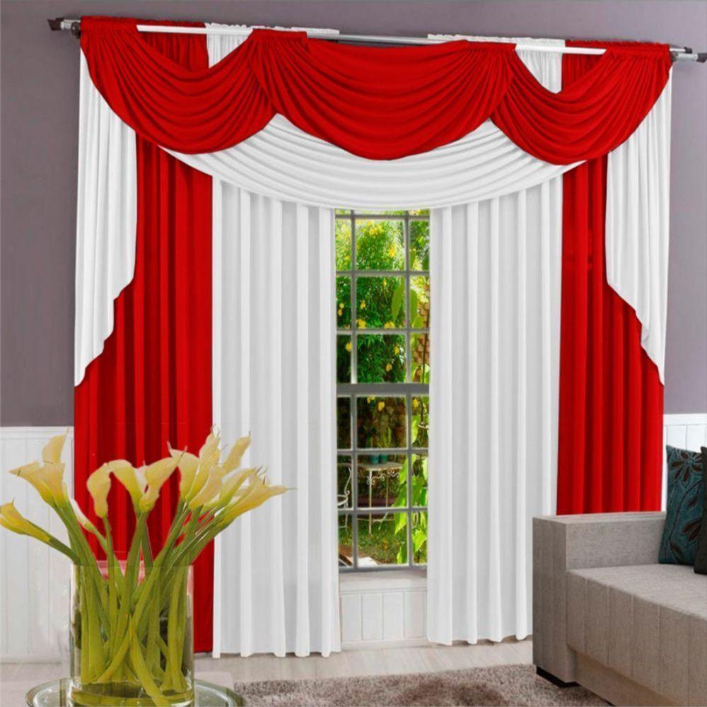 Cortina Paris Para Varão Em Malha 3,00m X 2,60m Sala Quarto - Vermelha - 1