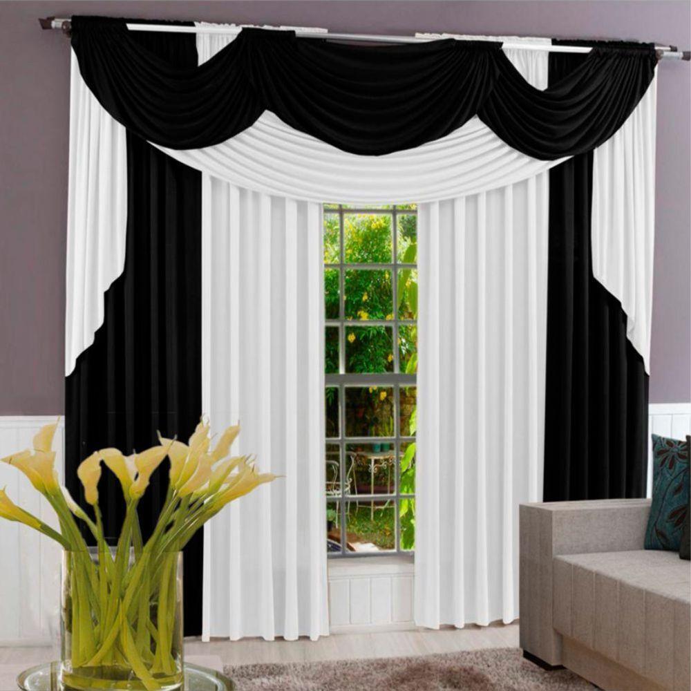 Cortina Paris Para Varão Em Malha 3,00m X 2,60m Sala Quarto - Preta - 1