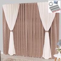 Cortina Bhaly Jacquard E Voal 3,00 X 2,50 Para Trilho Comum - Bege - 1