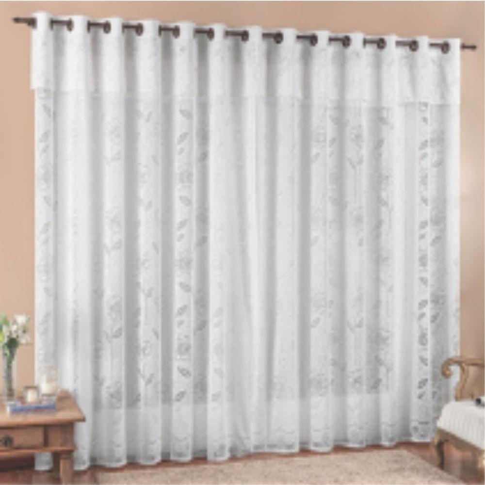 Cortina 4,00x2,50 Sala Quarto Luna Rendada Para Varão - Branca - 1