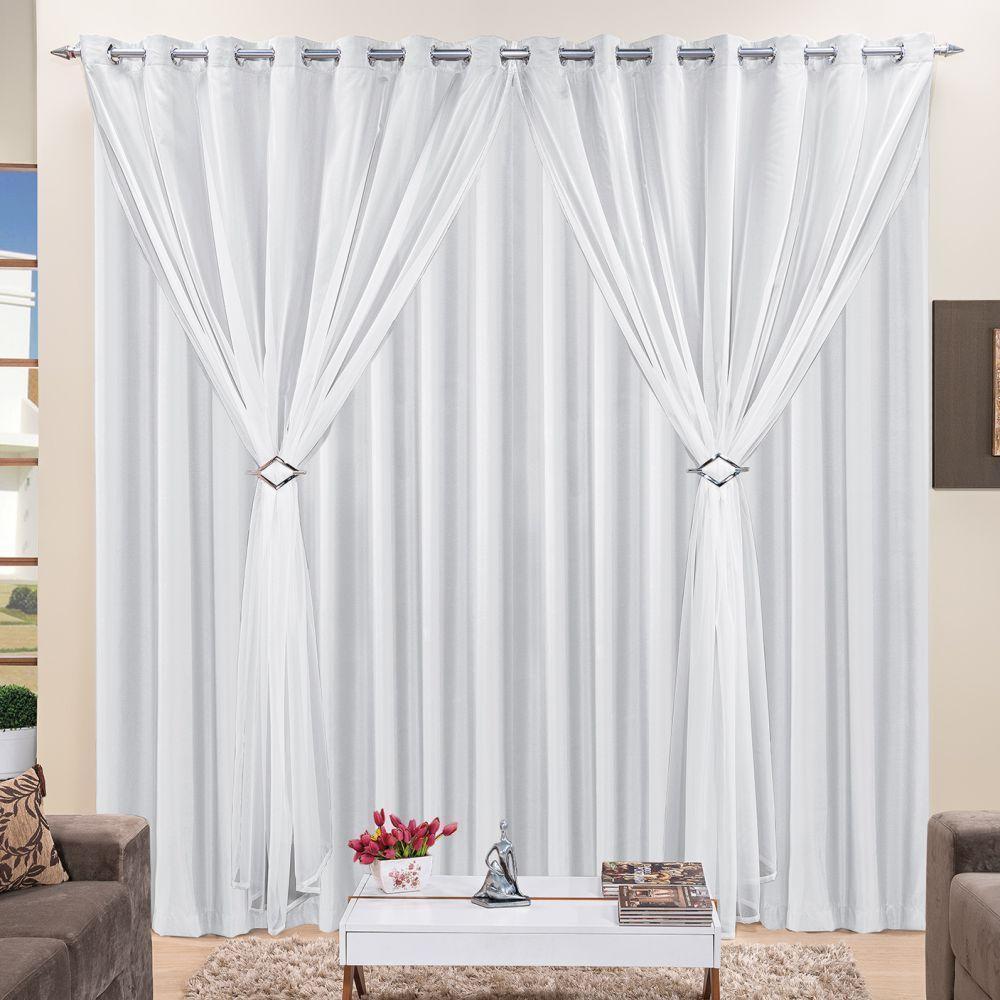 Cortina 2 Mts Sala Quarto Voal Com Microfibra Para Trilho Comum Branca Barata - 1