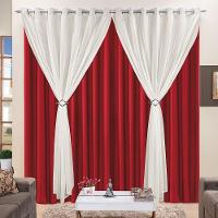 Cortina 3 Mts Sala Quarto Voal Com Microfibra Para Trilho Comum Vermelho - 1
