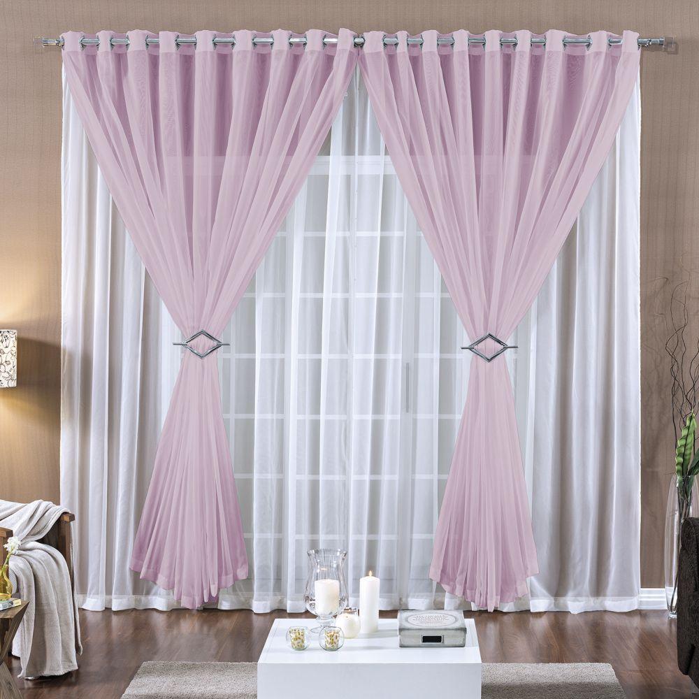 Cortina 3 Mts Voal Sala Quarto Para Trilho Comum Rosa Barata - 1
