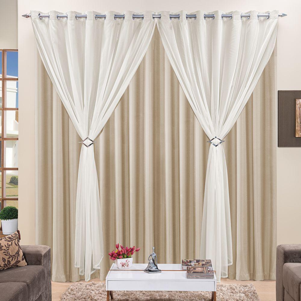 Cortina 2 Mts Sala Quarto Voal Com Microfibra Para Trilho Suisso Bege Barata - 1