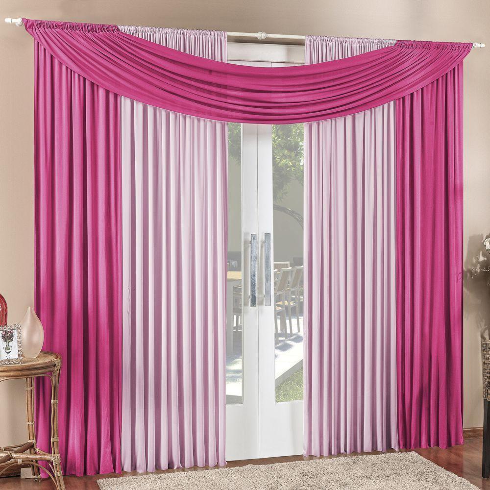 Cortina Tendência 3,00m X 2,50m Para Varão Em Malha Sala Quarto - Pink - 1