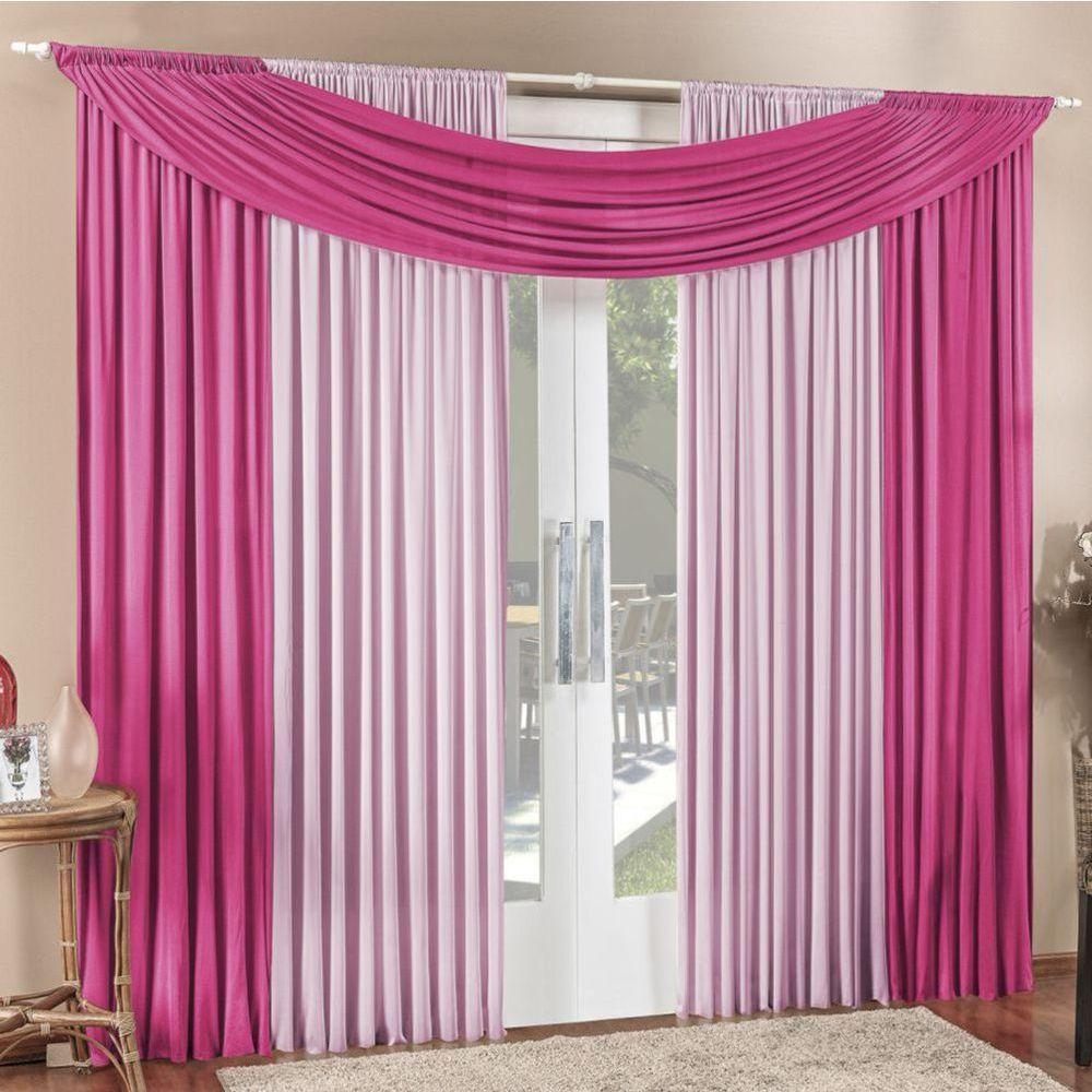 Cortina Tendência 2,00m X 1,70m Para Varão Em Malha Sala Quarto - Pink - 1