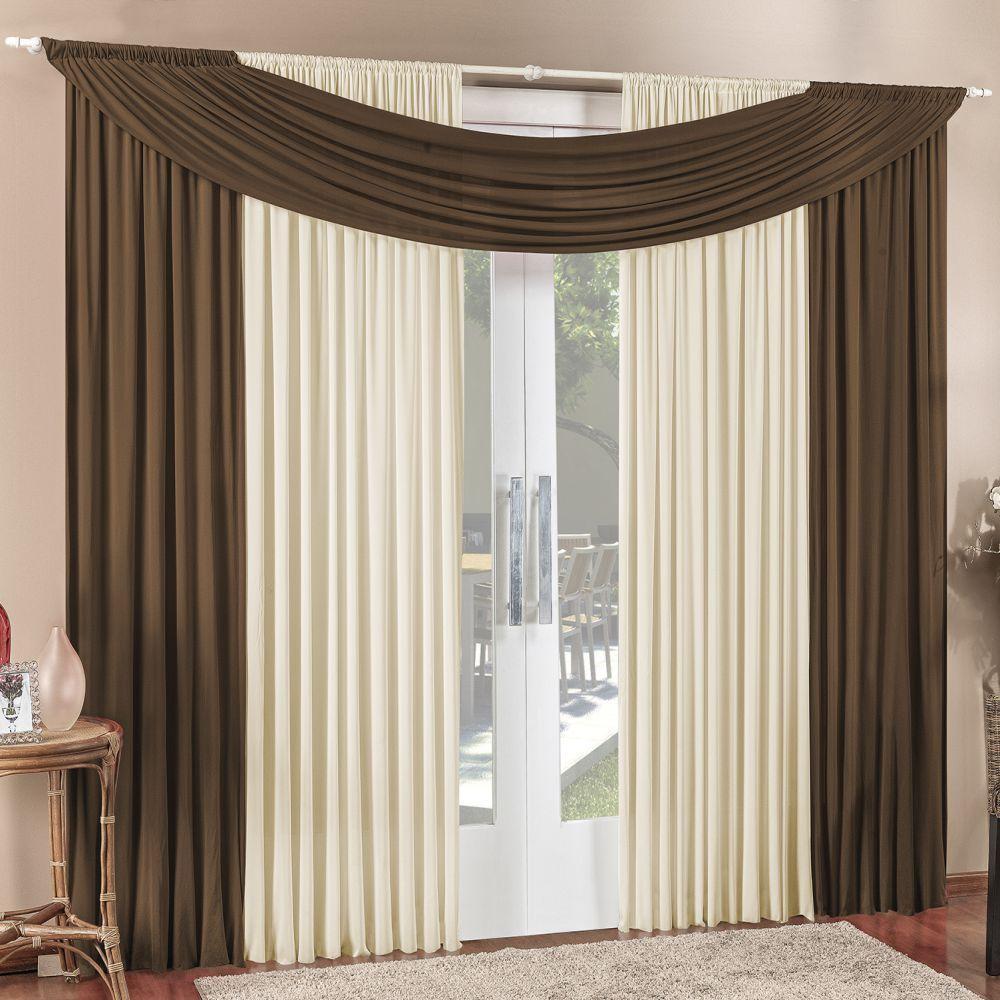 Cortina Tendência 4,00m X 2,50m Para Varão Em Malha Sala Quarto - Marrom - 1