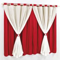 Cortina 2 Mts Sala Quarto Malha Com Voal Varão Baratissima Vermelha - 1