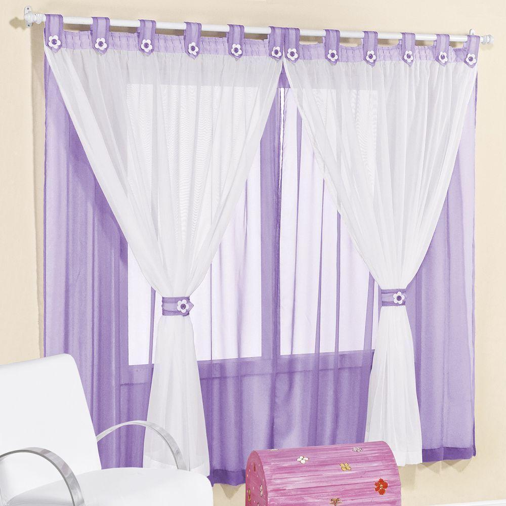 Cortina 2,00m X 1,70m Alt. Kids Decoração Quarto Criança Em Voal Para Varão - Lilás - 1