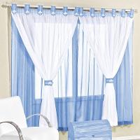 Cortina 2,00m X 1,70m Alt. Kids Decoração Quarto Criança Em Voal Para Varão - Azul Claro - 1