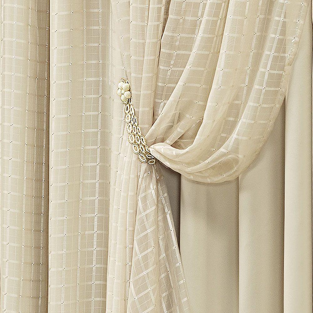 Cortina Marrocos Tecido Blackout e Voal Fitado 2,00M X 1,70M Janela - Palha - 3