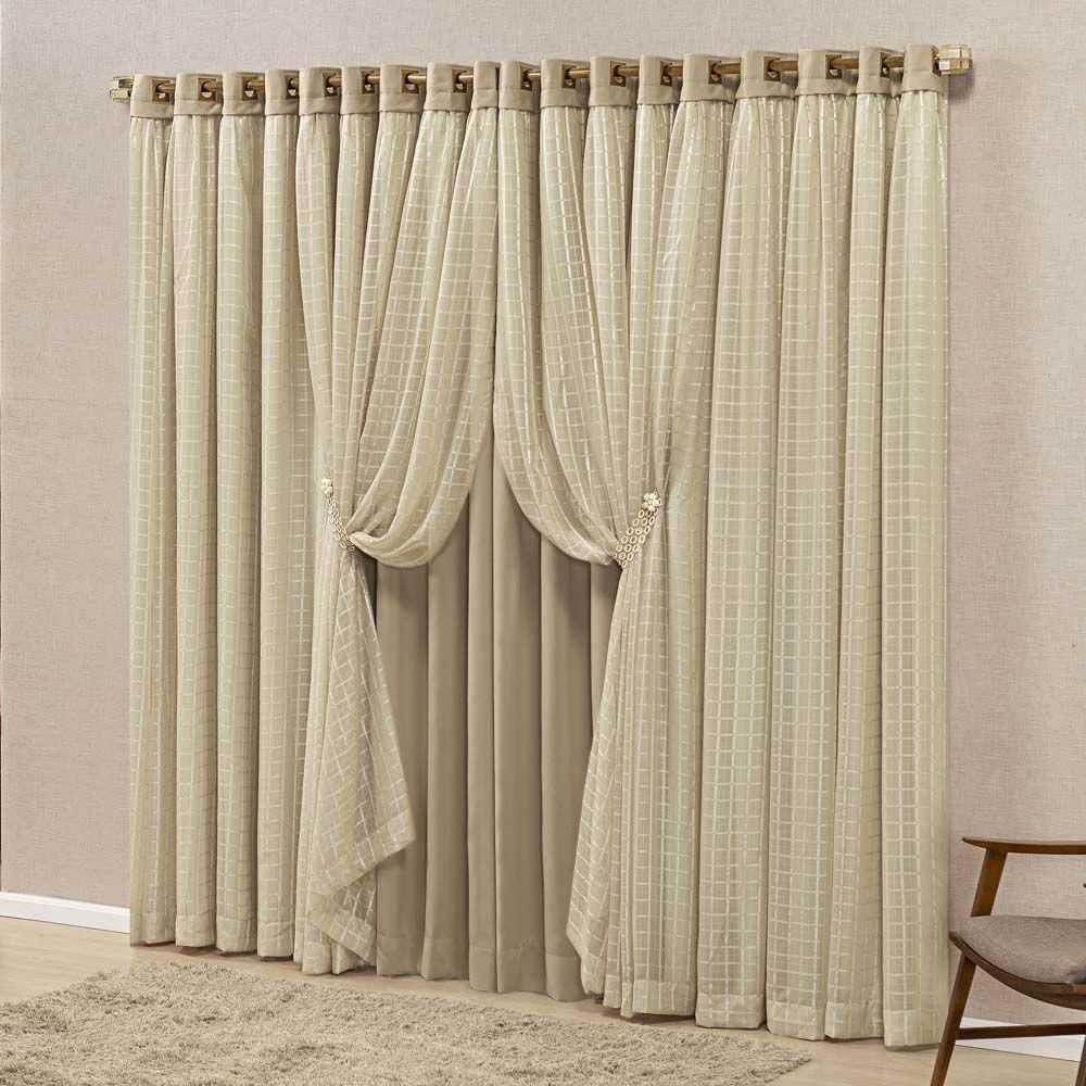 Cortina Marrocos Tecido Blackout e Voal Fitado 2,00M X 1,70M Janela - Chocolate - 1