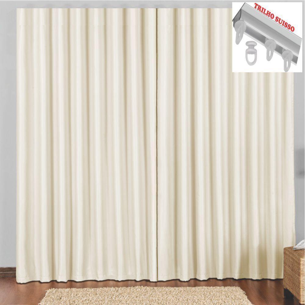 Cortina 2 Mts Sala Quarto Escritório Blackout  Para Trilho Suisso - Bege - 1