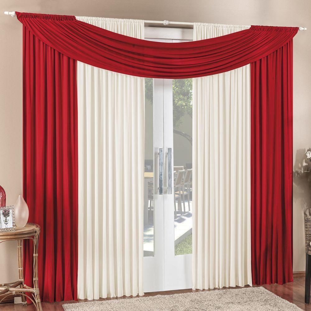 Cortina Tendência 3,00m X 2,50m Para Varão Em Malha Sala Quarto - Vermelho - 1